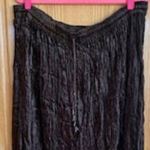 Vintage Just Class 100% Rayon Velvet Crinkled Skirt Brown Knee Length Pull On L